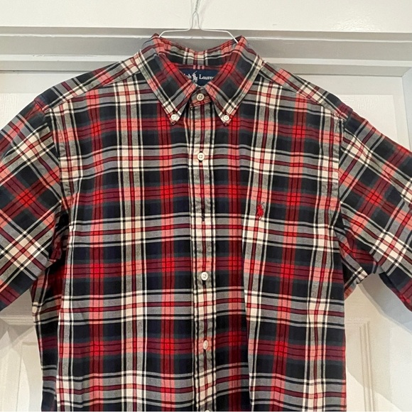 Vintage Ralph Lauren Classic Fit Plaid Flannel Button Down Shirt Men Large Red - Picture 3 of 7
